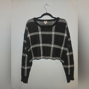 Black and White Plaid Cropped Sweater Skirt Set